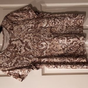 Womens Croft&Barrow top multi tan with black, white,brown with splash of color